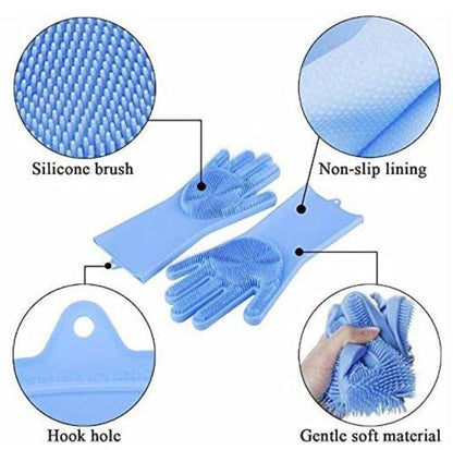 Viral Craze Collectives Silicone Dishwashing Gloves – Heat-Resistant Cleaning Gloves for Kitchen & Pet Grooming (Pack of 1, Grey)