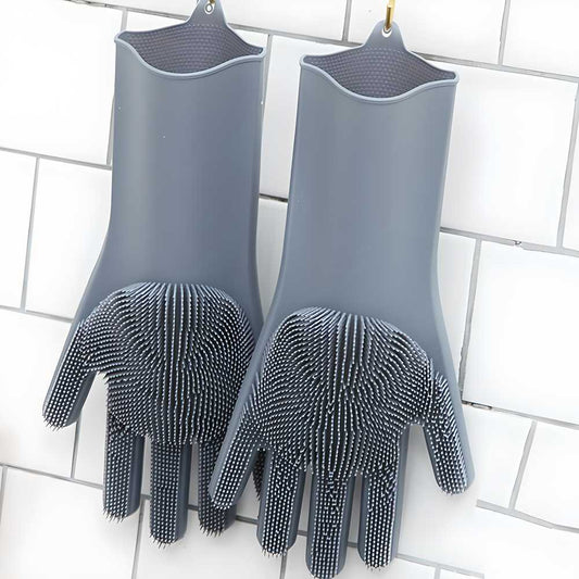 Viral Craze Collectives Silicone Dishwashing Gloves – Heat-Resistant Cleaning Gloves for Kitchen & Pet Grooming (Pack of 1, Grey)