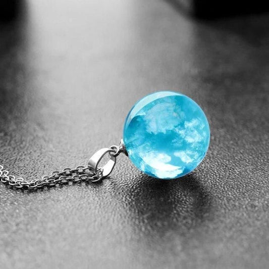 Viral Craze Collectives Creative Handmade Jewelry – Blue Sky and White Clouds Resin Pendant Necklace with Chain