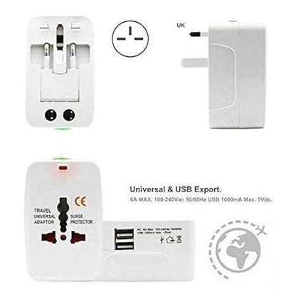 Viral Craze Collectives Worldwide Travel Adapter – Universal Plug with Built-in Dual USB Charger Ports (Pack of 1, White)